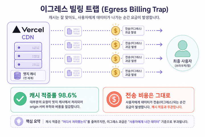 캐시 적중률이 98.6%여도 사용자에게 내보내는 전송 비용은 그대로 발생한다